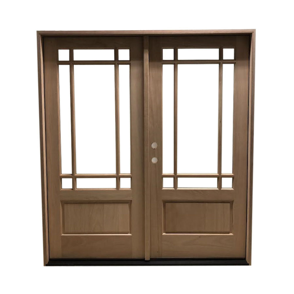 Puerta doble frontal precolgada de caoba Prairie de 6/0 x 6/8 con 9 paneles marginales