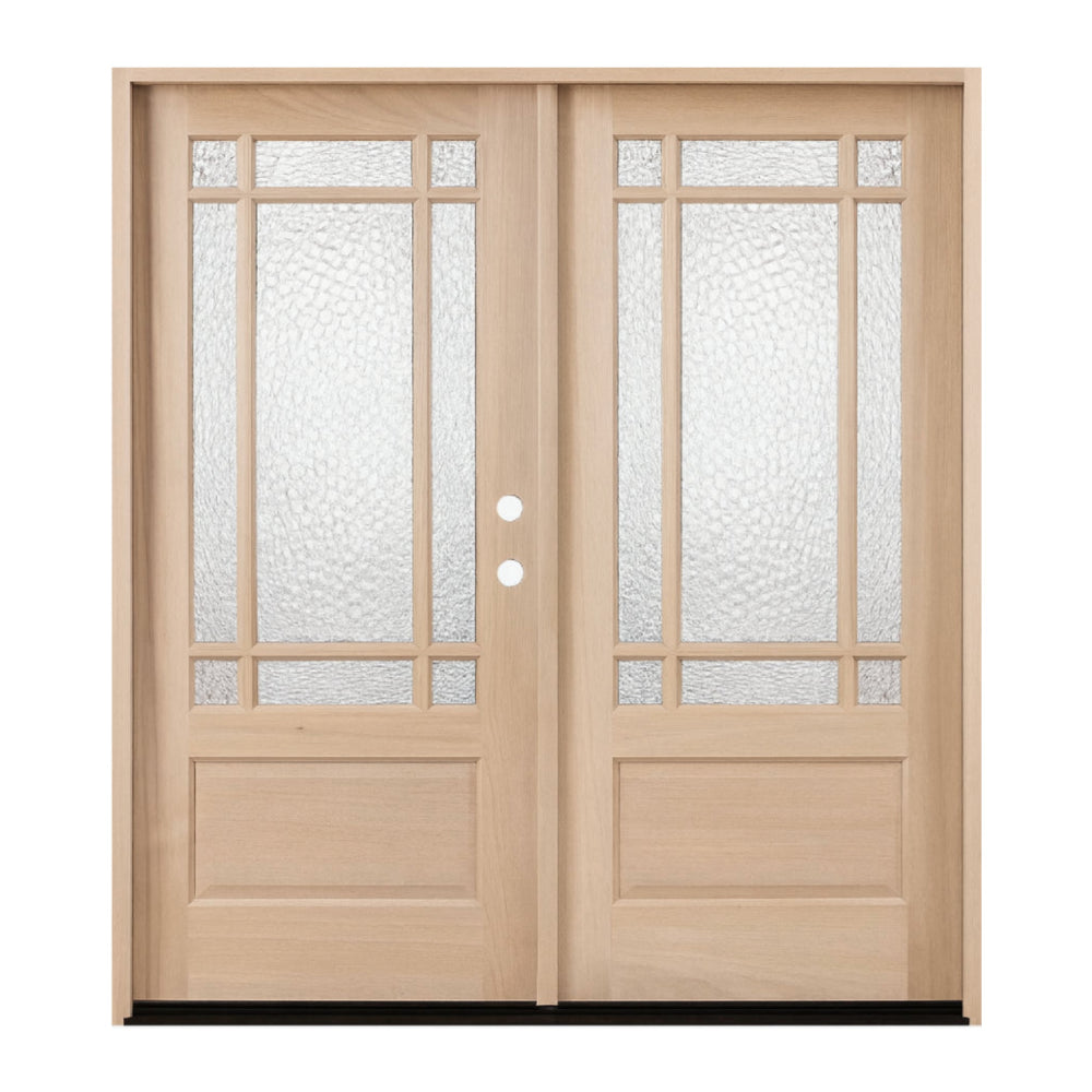 Puerta doble frontal precolgada de caoba Prairie de 6/0 x 6/8 con 9 paneles marginales