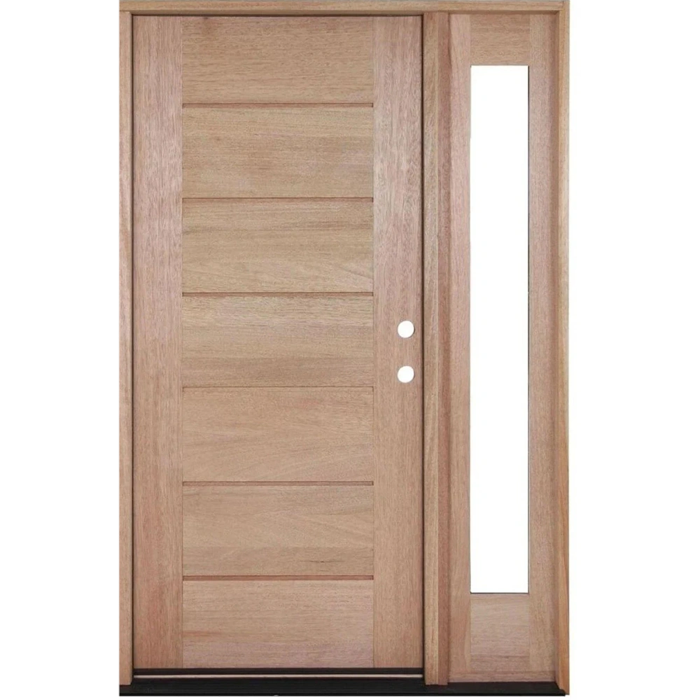 4 ft. 5 in. x 6 ft. 8 in. Exterior Mahogany Door Horizontal Lines with One Sidelight