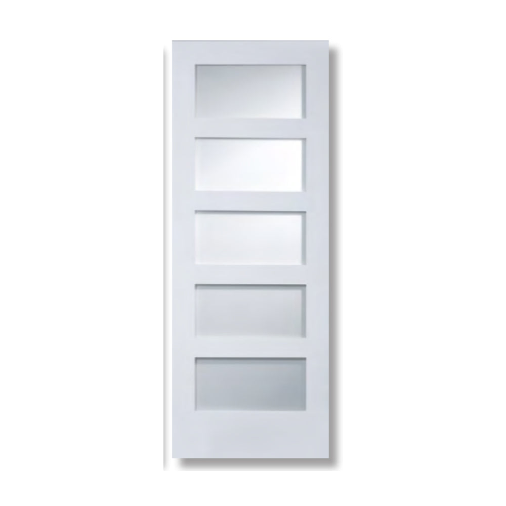 Shaker 5-Lite Frosted Glass Solid Core Primed MDF Interior Door Slab