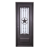 Puerta simple precolgada exterior de hierro forjado Texas Star de 3 pies x 8 pies