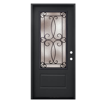 Ulysses 3/0x6/8 Single Prehung Fiberglass Door in Black