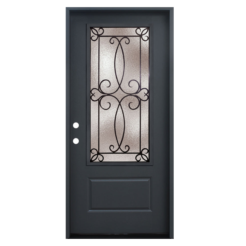 Ulysses 3/0x6/8 Single Prehung Fiberglass Door in Grey