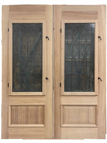 6 ft. x 8 ft. Double 1 Lite Exterior Mahogany Door Slab with Metal Decoration