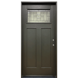 Hometown 36 in. x 80 in. 1/4 Lite Decorative Glass Painted Black Prehung Fiberglass Exterior Door with Brickmold Left