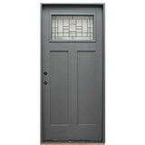 Hometown 36 in. x 80 in. 1/4 Lite Decorative Glass Painted Gray Prehung Fiberglass Exterior Door with Brickmold
