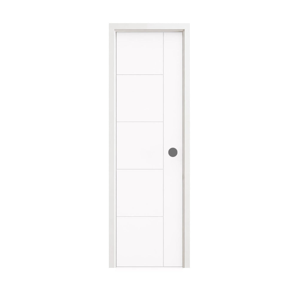 18 in. x 80 in. 1-Panel Shaker Solid Core Primed White MDF Prehung Interior Door with Black Hinges - Interior Doors