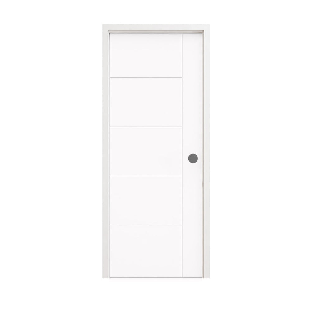 18 in. x 80 in. 1-Panel Shaker Solid Core Primed White MDF Prehung Interior Door with Black Hinges - Interior Doors