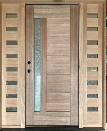 5 ft. 9 in. x 6 ft. 8 in. Mahogany Prehung Front Door  One Line Glass with Two Sidelites