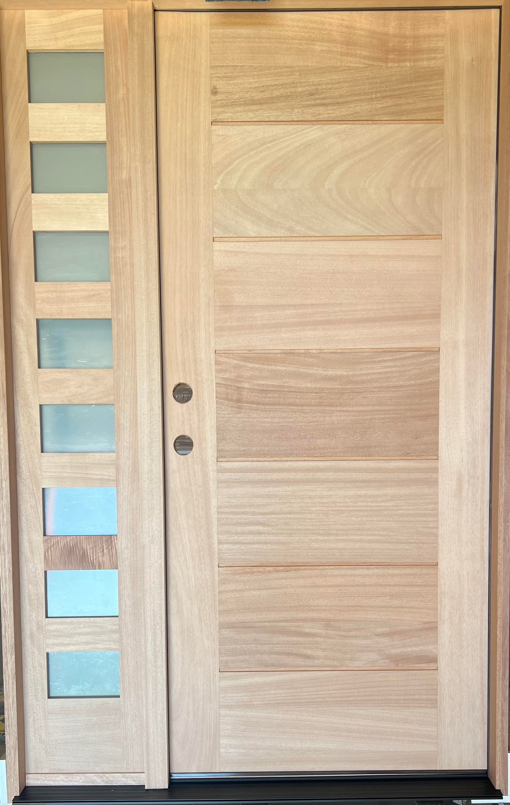 5 ft. 9 in. x 6 ft. 8 in. Exterior Mahogany Door Horizontal Lines with Sidelites