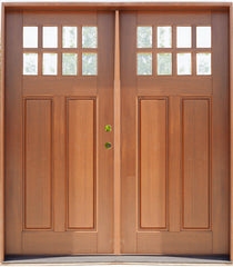 8 Lite Craftsman Single 6ft. x 6 ft. 8 in. Exterior Mahogany Prehung Double Door