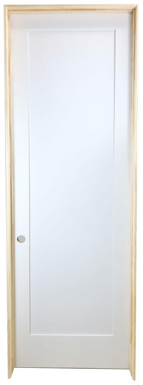 18 in. x 8 ft. White 1-Panel Shaker Solid Core Primed MDF Prehung Interior Door Main Layout Photo