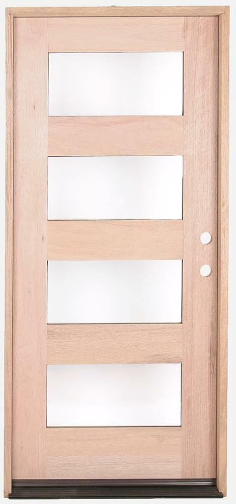 3 ft. x 6 ft. 8 in. Mahogany Exterior Prehung Door Modern 4 Lite Main Layout Photo