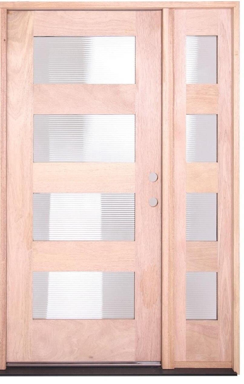 4 ft. 5 in. x 6 ft. 8 in. Exterior Mahogany Door 4 Lite with One Sidelight Main Layout Photo