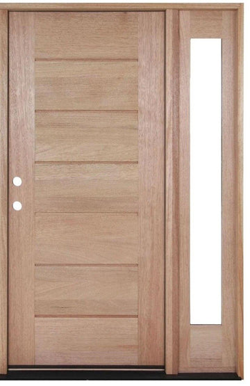 4 ft. 5 in. x 6 ft. 8 in. Exterior Mahogany Door Horizontal Lines with One Sidelight Main Layout Photo