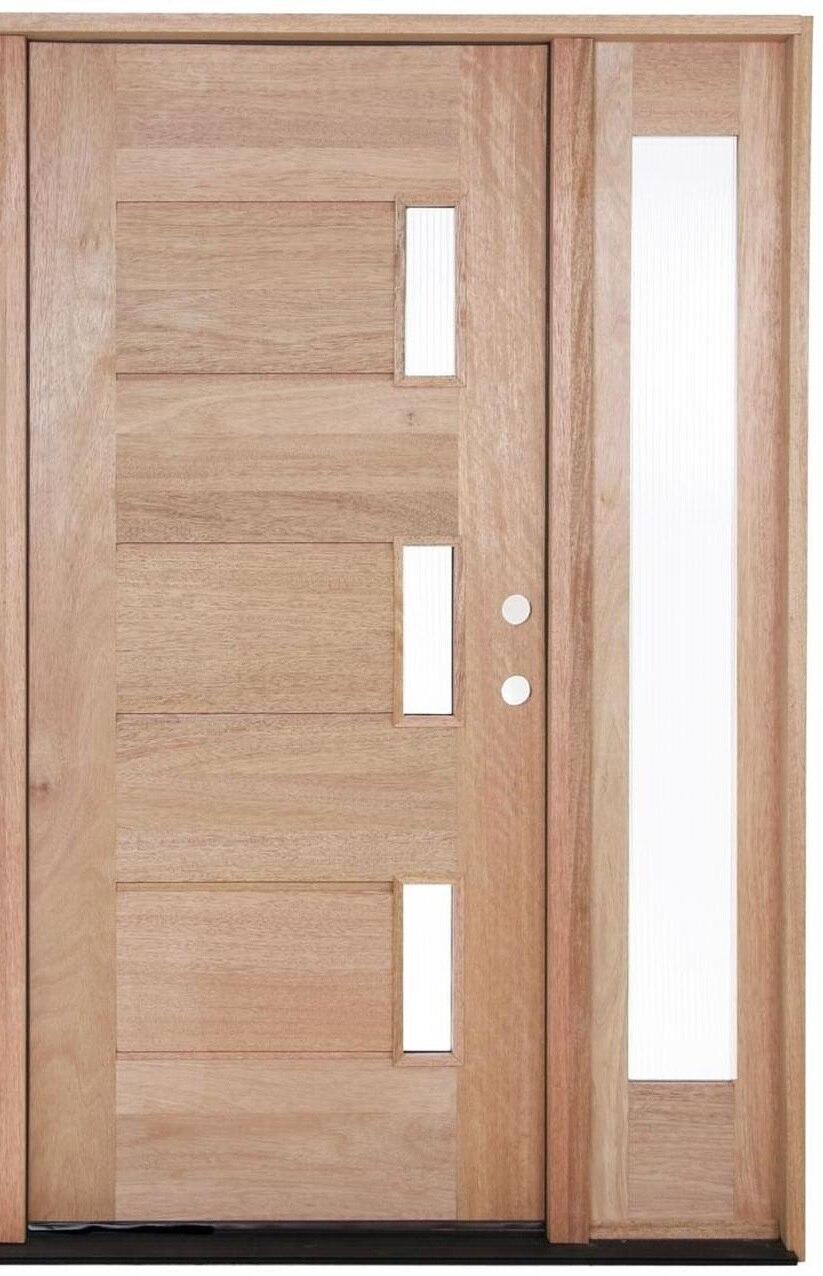 4 ft. 5 in. x 6 ft. 8 in. Exterior Mahogany Door Three Line Glass with One Sidelight Main Layout Photo
