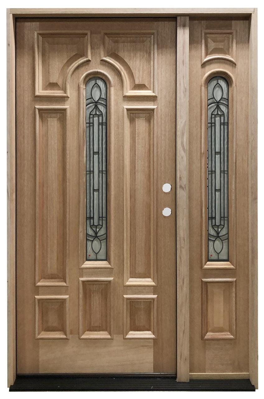 4 ft. 5 in. x 6 ft. 8 in. Mahogany Prehung Front Door with Leaded Glass And One Sidelite Main Layout Photo