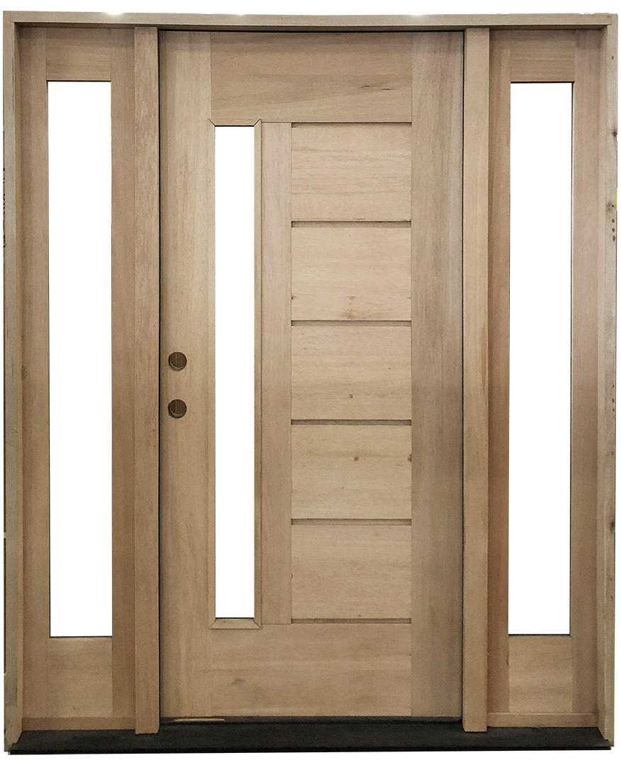 5 ft. 9 in. x 6 ft. 8 in. Mahogany Prehung Front Door  One Line Glass with Two Sidelites Main Layout Photo