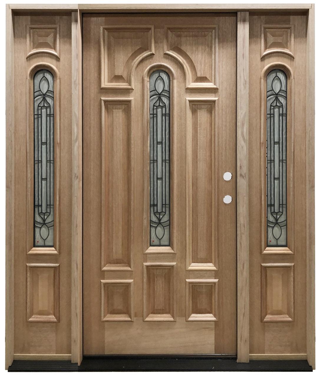 5 ft. 9 in. x 6 ft. 8 in. Mahogany Prehung Front Door with Leaded Glass And Two Sidelites