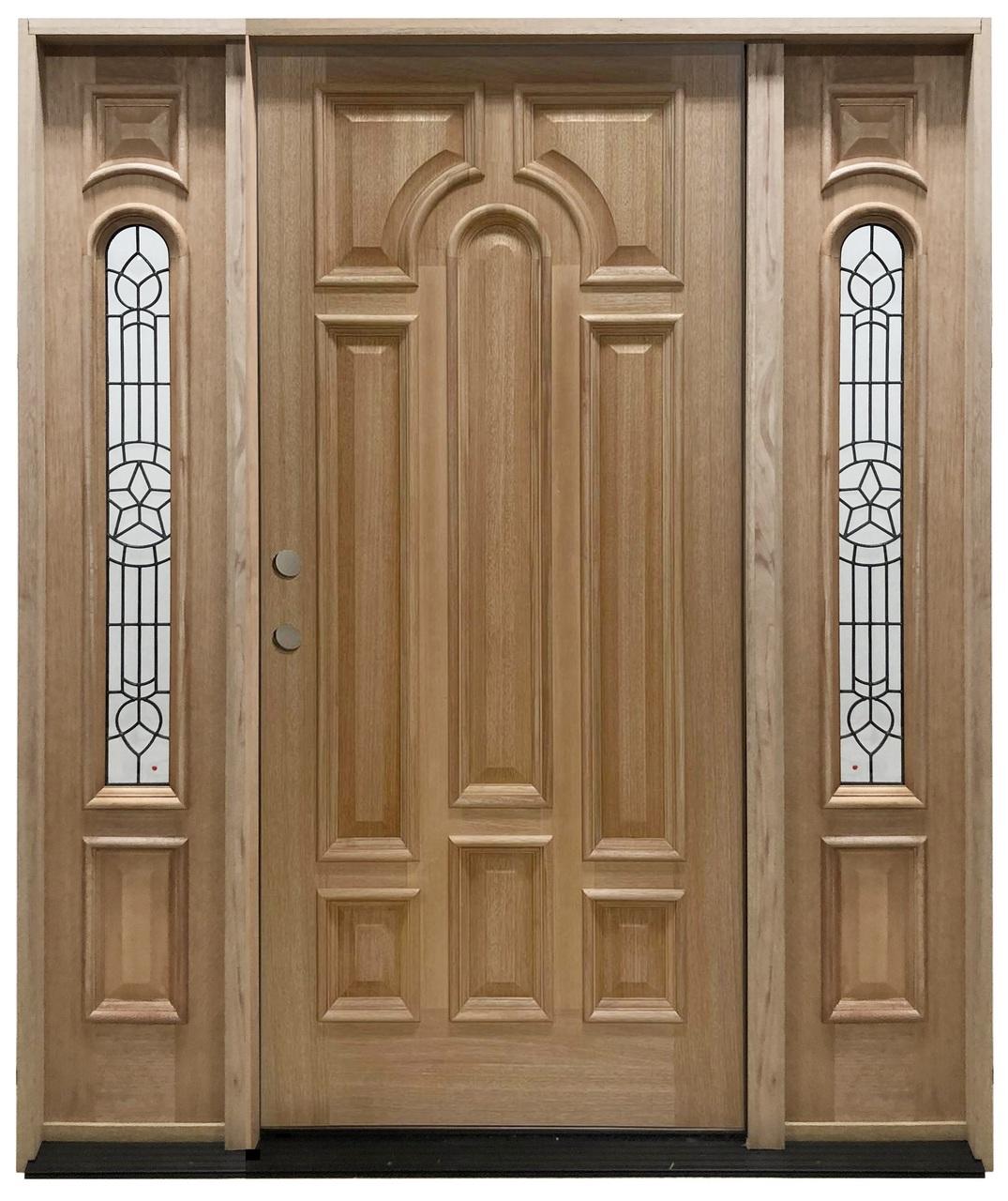 5 ft. 9 in. x 6 ft. 8 in. Mahogany Prehung Front Door with Solid Door And Two Sidelites Main Layout Photo