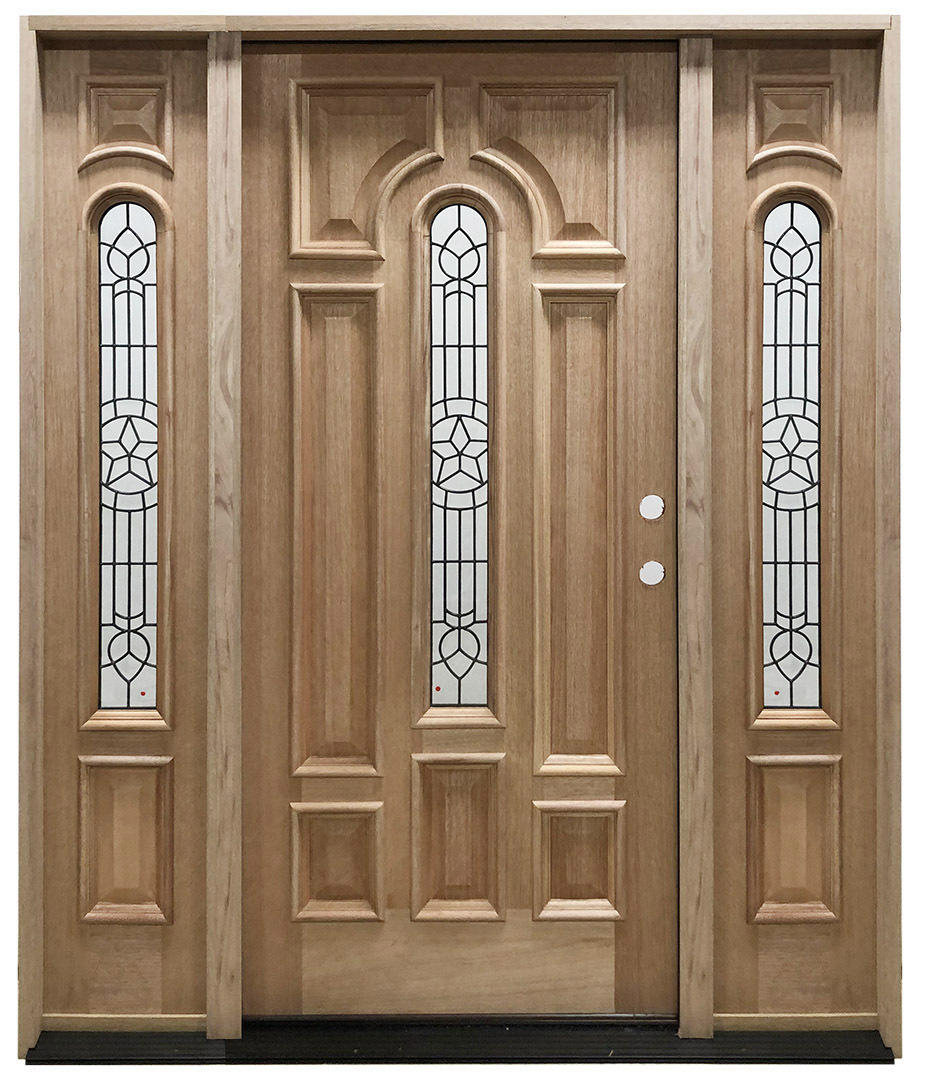5 ft. 9 in. x 6 ft. 8 in. Mahogany Prehung Front Door with Texas Star Leaded Glass And Two Sidelites Main Layout Photo