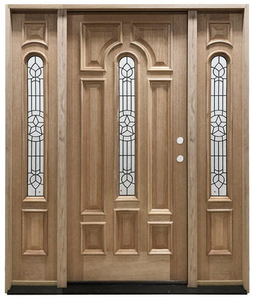 5 ft. 9 in. x 6 ft. 8 in. Mahogany Prehung Front Door with Texas Star Leaded Glass And Two Sidelites Main Layout Photo