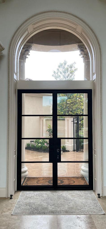 Puerta exterior francesa precolgada de hierro forjado de 6 pies x 8 pies