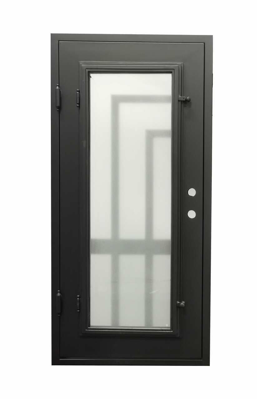 Puerta precolgada de hierro forjado simple para exteriores Oslo de 3 pies x 6 pies 8 pulgadas