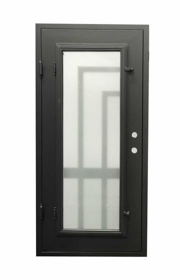 Puerta precolgada de hierro forjado simple para exteriores Oslo de 3 pies x 6 pies 8 pulgadas